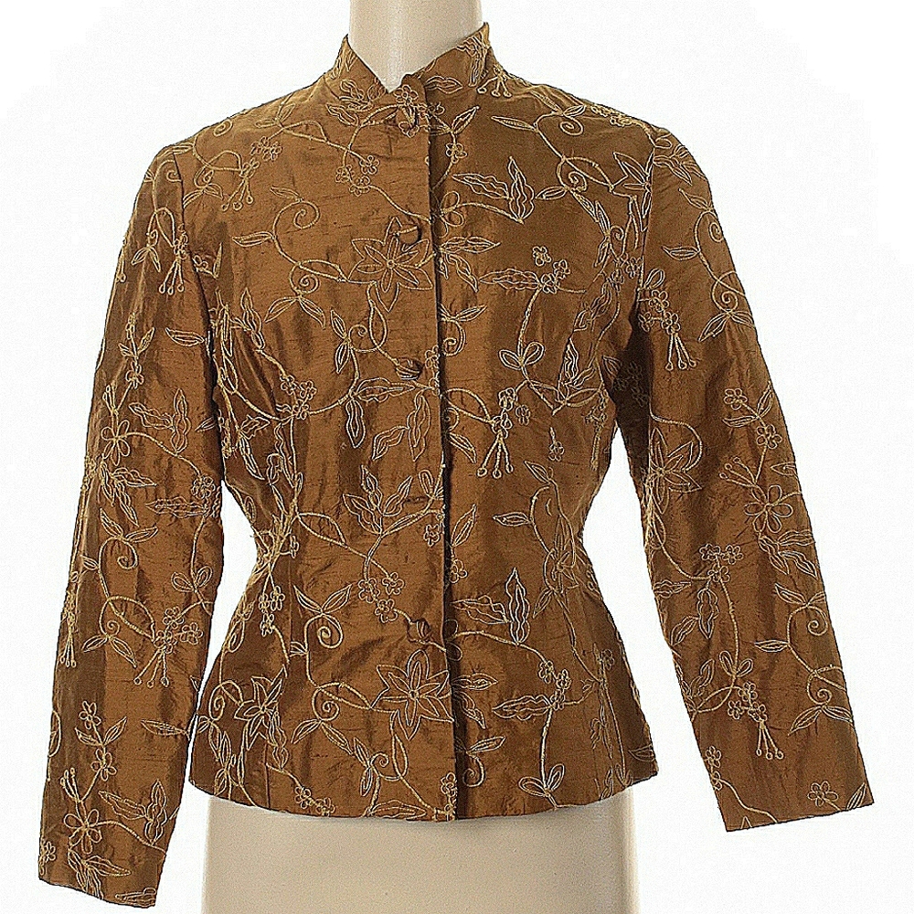 MAG 100% Silk Brown w/Green Stitching Blazer